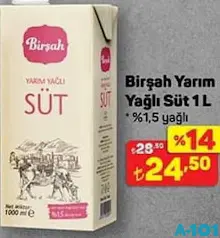 BİRŞAH YARIM YAĞLI SÜT 1 L